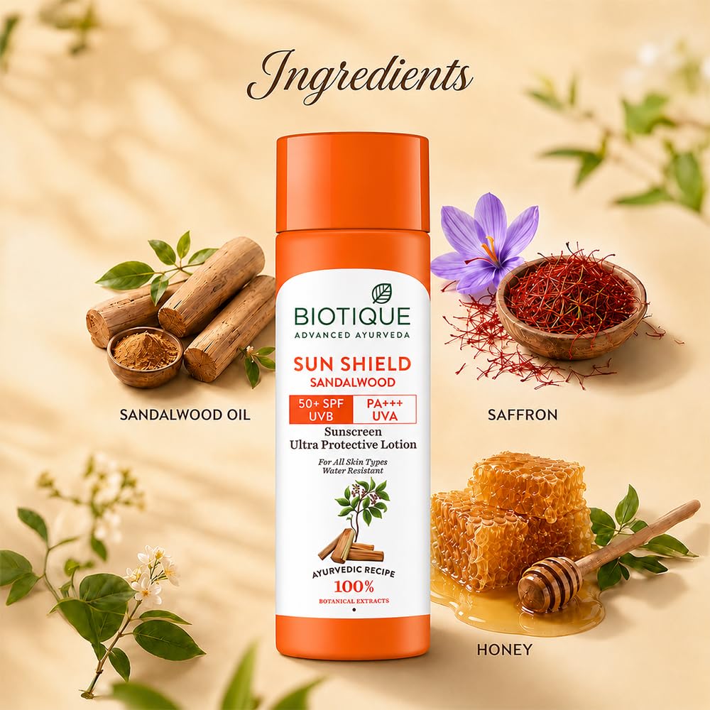 Biotique Bio Sandalwood 50+ SPF UVA/UVB Sunscreen Ultra Soothing Face Lotion Water Resistant, 190ml