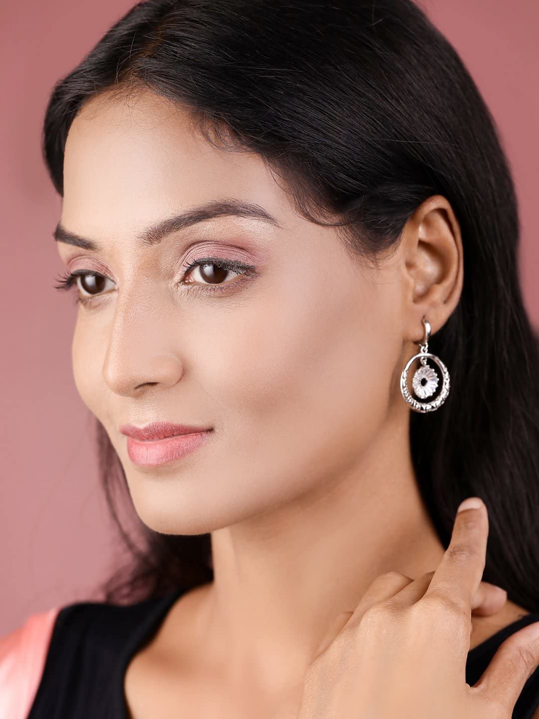 Priyaasi Artificial Stones Silver Plated Hoop Earring