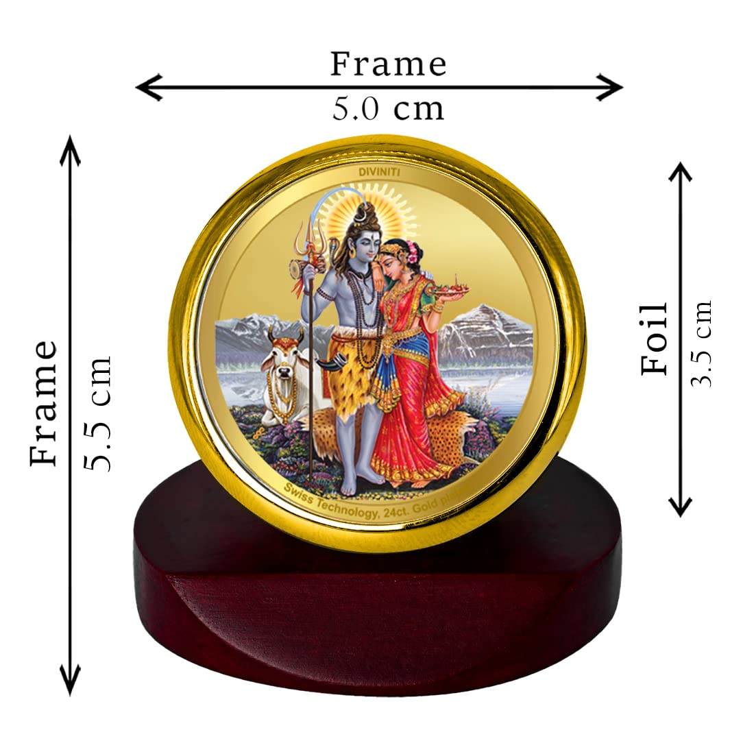 DIVINITI 24K Gold Plated Religious Car Dashboard Frame | Premium God Idol Frame for Car, Home Mandir & Office Table | Spiritual Gift, Decorative Showpiece | Shiv Parivar