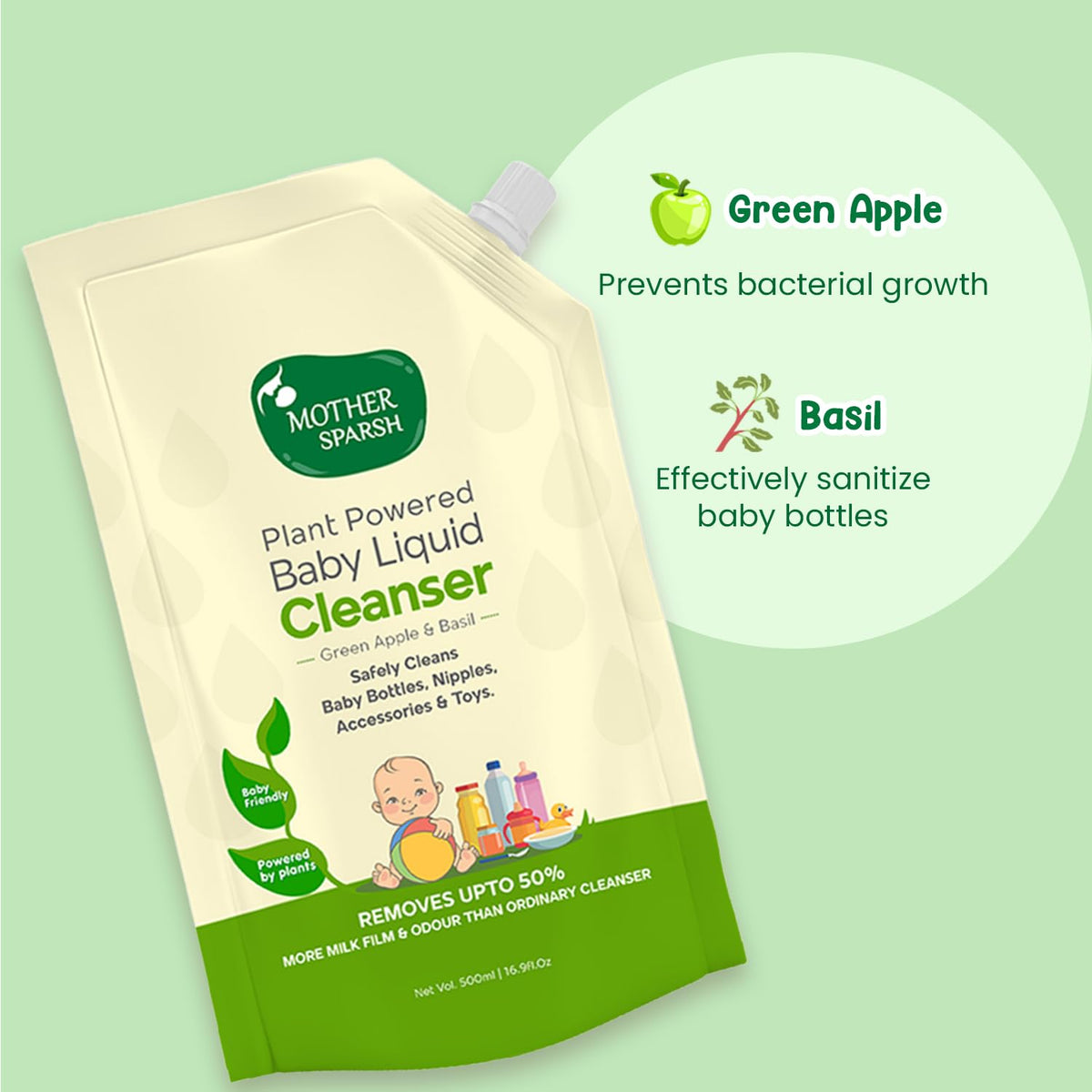 Mother Sparsh Natural Baby Liquid Cleanser 1000ml (Powered by Plants) Cleanser for Baby Bottles, Nipples, Accessories and Toys, Refill Pack