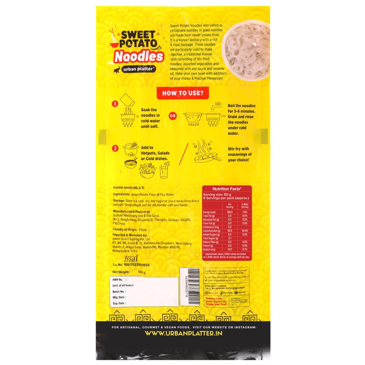 urban platter Sweet Potato Noodles (Dangmyeon, 300g (Korean Style Japchae Noodles|Glass Noodles|Additive Free|Gluten Free))
