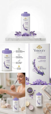 Yardley London English Lavender Perfumed Beauty Talc 400g | Long Lasting Floral Fragrance | Smooth & Silky Talcum Powder | Keeps Skin Fresh, Dry & Comfortable | Daily Body Powder for Men & Women