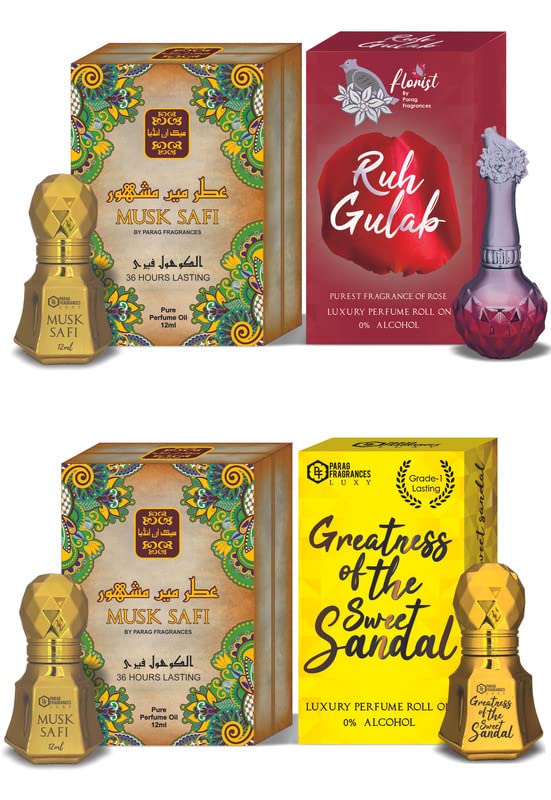 Parag Fragrances Combo of Luxury & Premium Attar Perfumes (Alcohol Free & Long Lasting) (Musk Safi & Great Sweet Sandal)