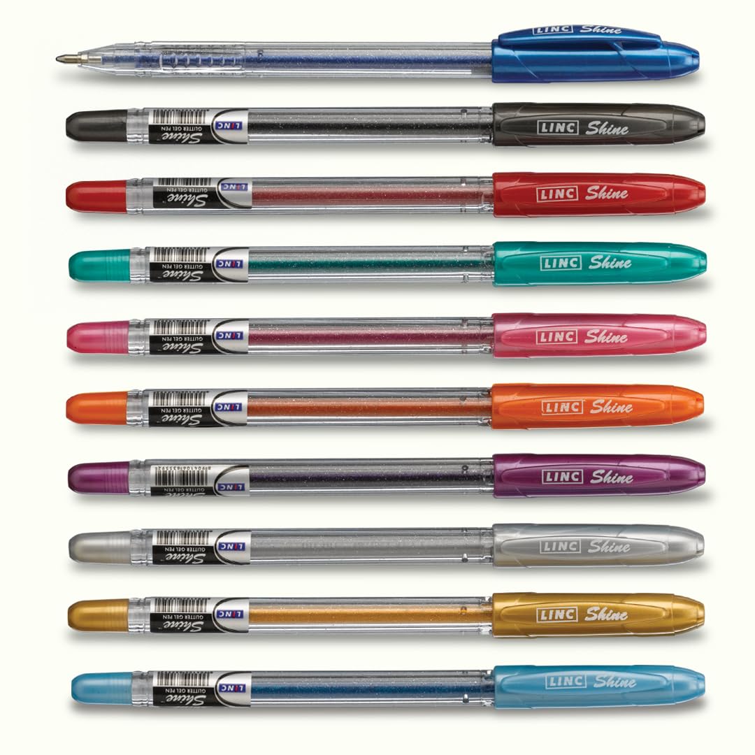 Linc Shine Glitter Pen Assorted Colours - Pack of 10