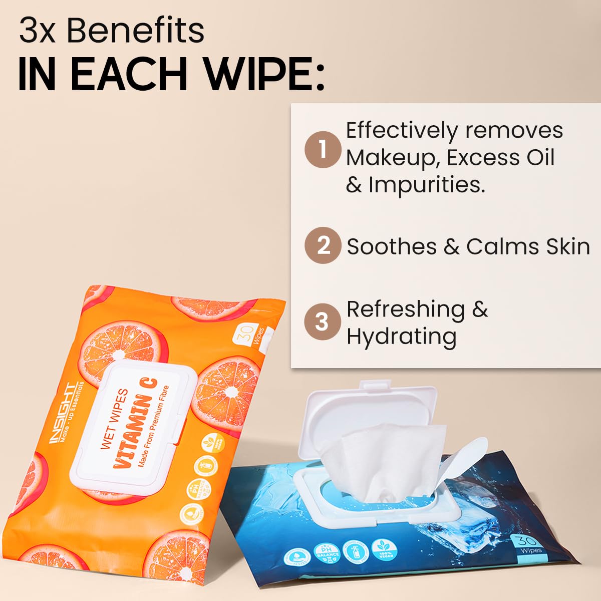 INSIGHT Wet Wipes Ice Fresh - 30 Refreshing Facial Sheets| Soft & Alcohol-Free|Removes Dirt & Oil|Gentle on Skin|Paraben-Free|For All Skin Types