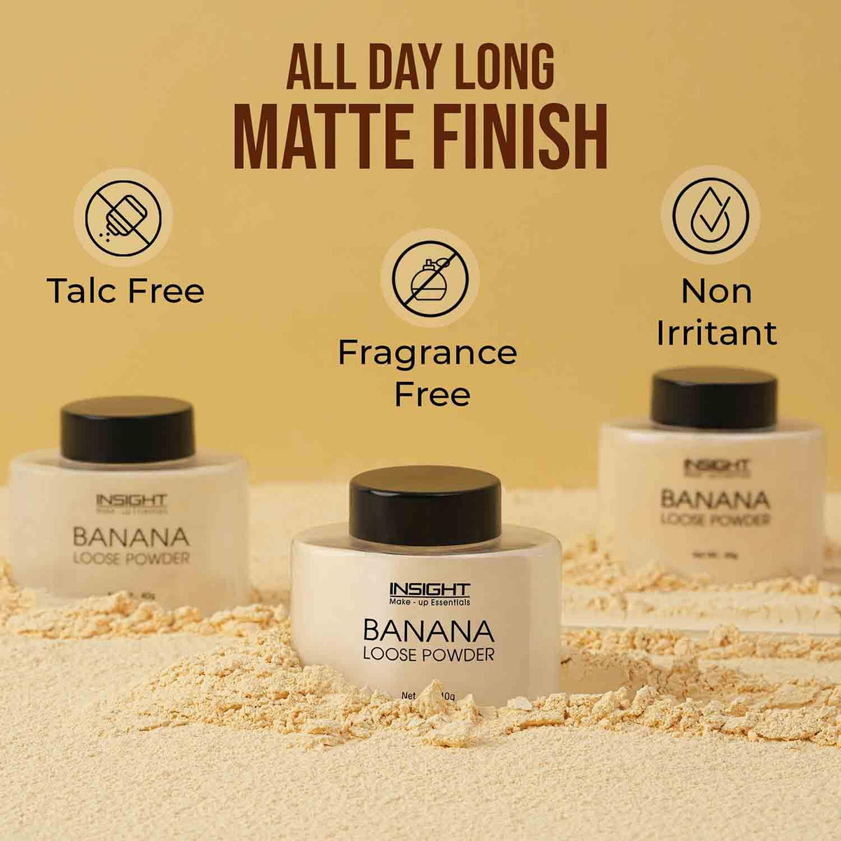 INSIGHT Banana Loose Powder 40g | Lightweight| Long-Lasting Coverage|Oil-Absorbing Finish| Reduces Shine| Suitable for All Skin Types