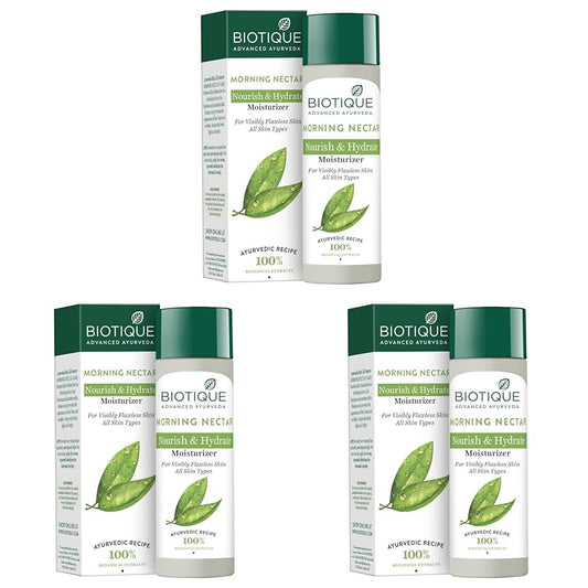 Biotique Morning Nectar Flawless Skin Moisturizer Cream | Prevents Dark Spots, Blackheads And Blemishes | Visibly Flawless Skin | Nourishes And Hydrates Skin| All Skin Types | 120Ml (Pack of 3)