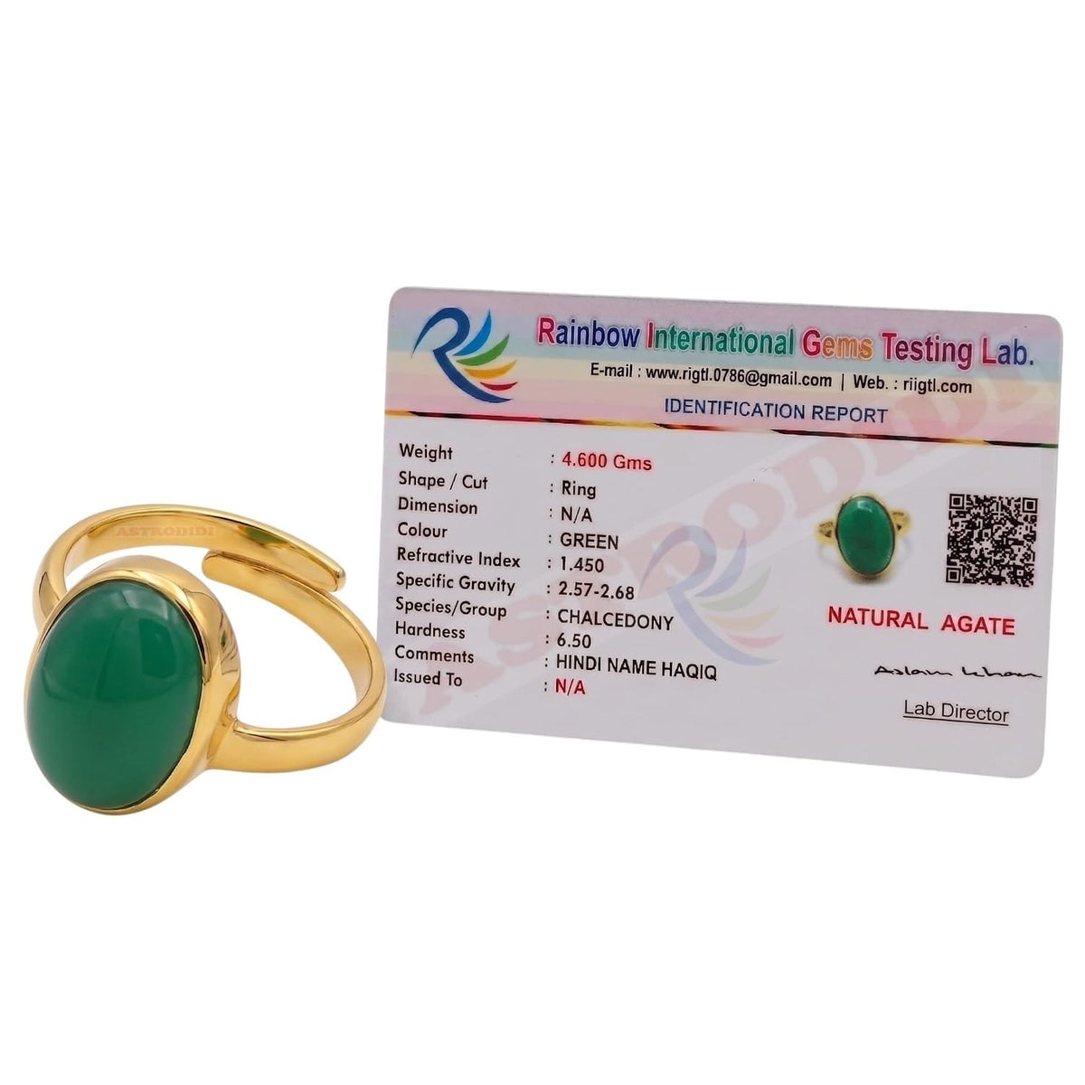 ASTRODIDI Green Hakik Stone Ring in Panchdhatu with Lab Report for Men and Women | Lab Certified Green Agate Hara Akik Aqeeq Haqiq Gemstone (Weigh: 7-8 Carat and Ring Size: Adjustable)