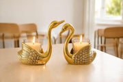 KridayKraft Antique Gold Aluminium Swan Tealight Candle Holders Set of 2 | Handcrafted Metal Bird Figurine Table Centerpiece for Living Room & Dining | Wedding, Housewarming
