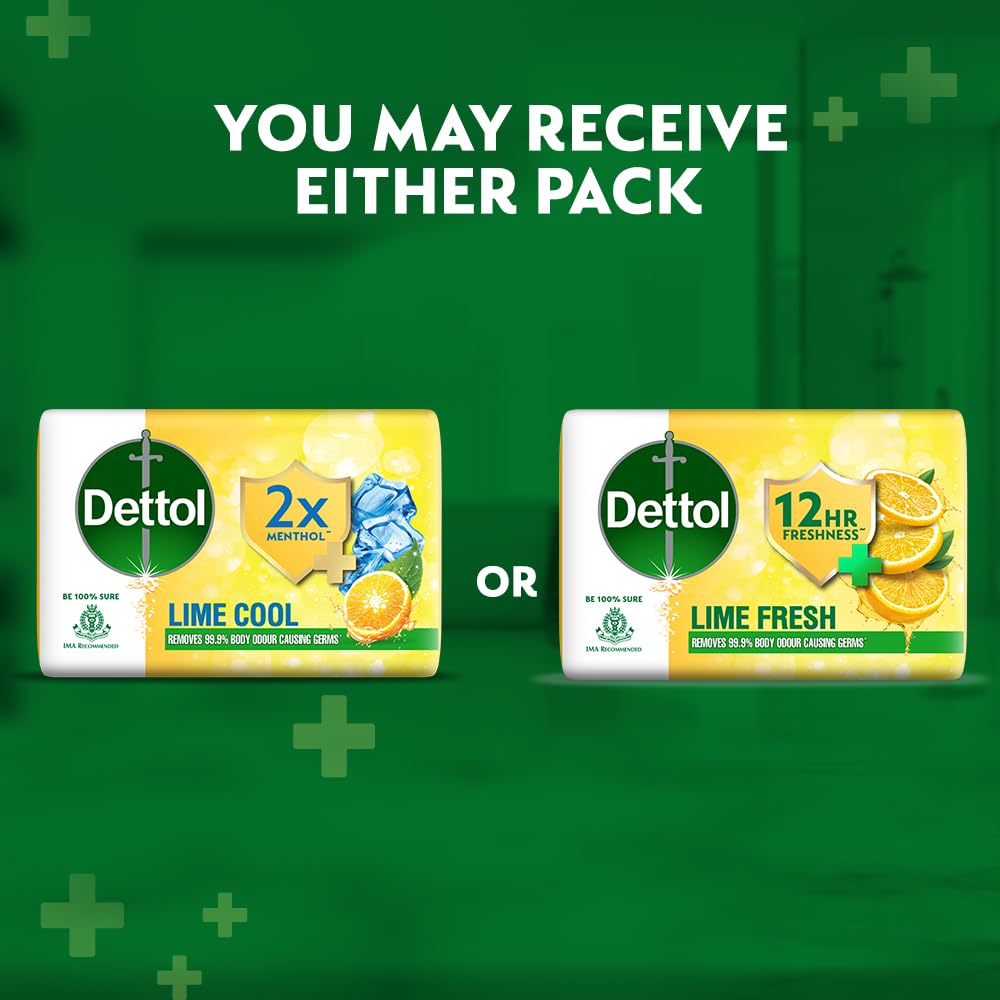 Dettol Lime Fresh (Lime Cool) Bathing Soap Bar with 12hr Freshness (750gm) |Long Lasting Freshness, 150gm Pack of 5 (3308672)