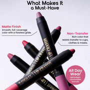 INSIGHT Long Lasting Lip Crayon – All-Day Comfort | Matte Finish | Waterproof | Non-Transfer | Non-Sticky | Enriched with Vitamin E & Kojic Acid | Sharpenable Tip | Full Coverage | Lightweight Lipstick (Smokey Rose) – 7g