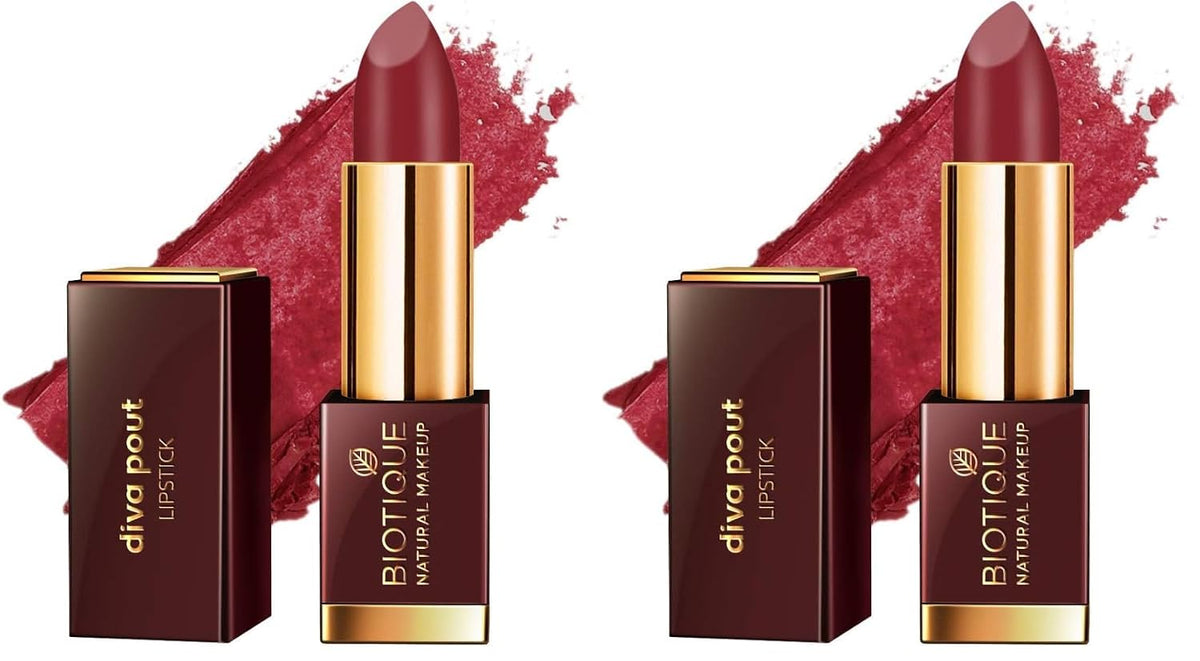 Biotique Natural Makeup Matte Diva Pout Lipstick - Flaming Desire, 4g (Pack of 2)