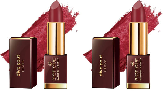 Biotique Natural Makeup Matte Diva Pout Lipstick - Flaming Desire, 4g (Pack of 2)