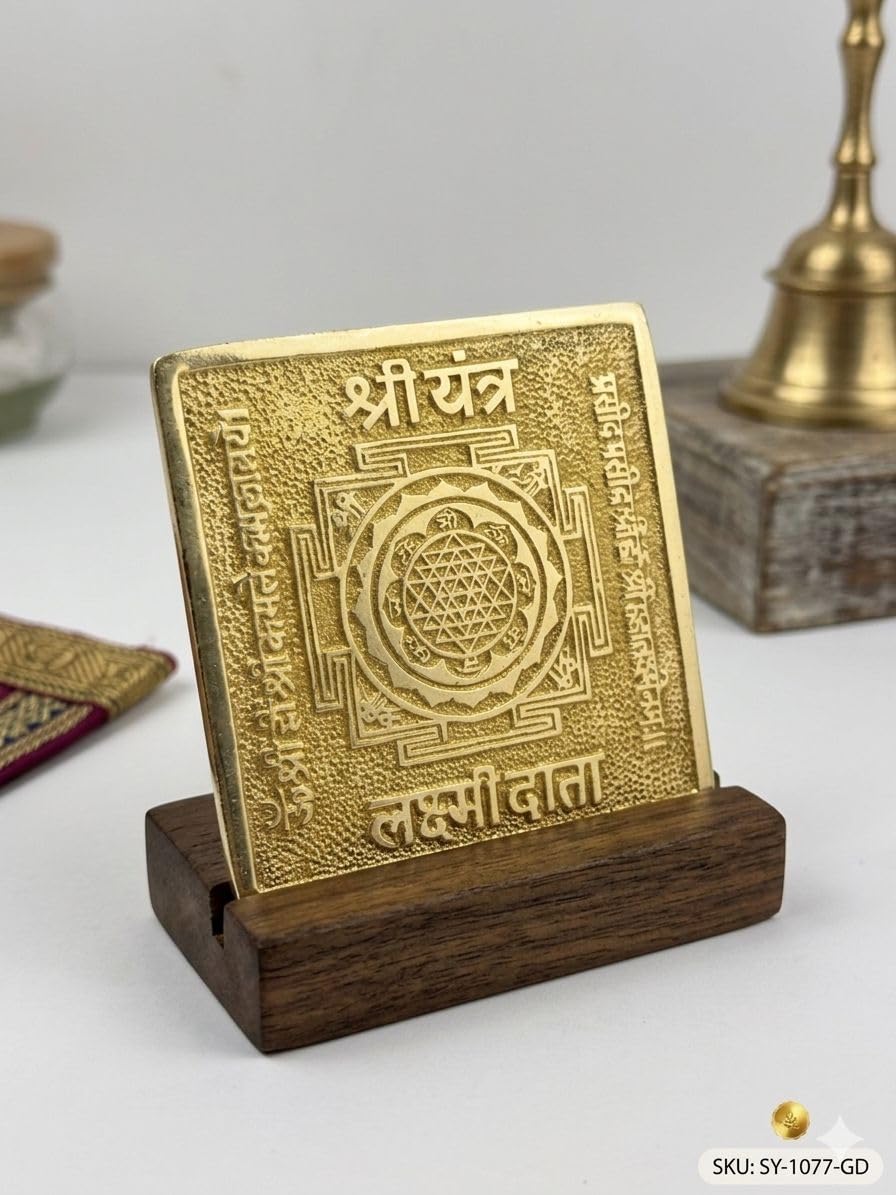 RUDRADIVINE Ashtadhatu Original Brass Yantra Golden Religious Spiritual Yantra 3 x 3 Inch | Vastu Home Office Car Puja Decor