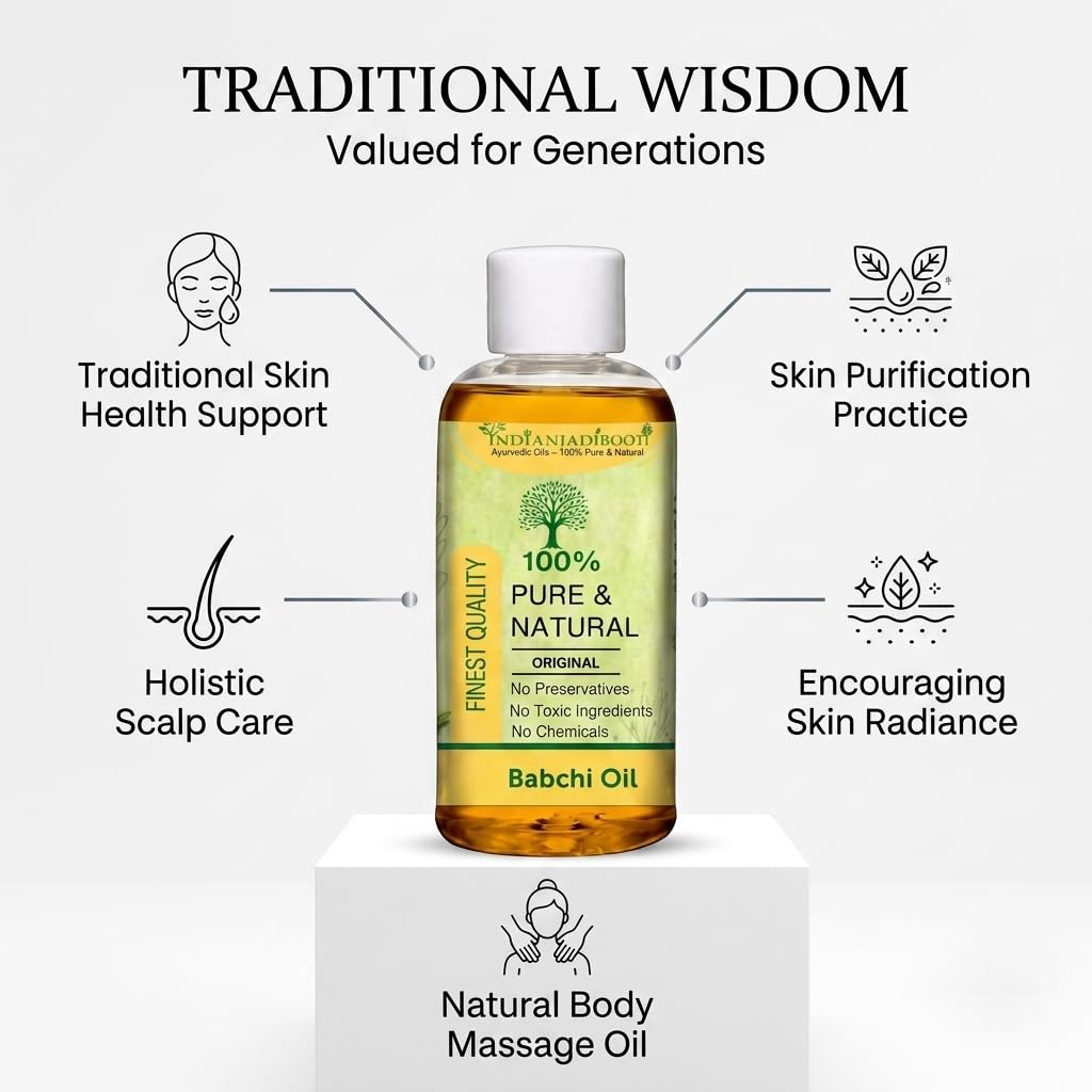 IndianJadiBooti Pure Bakuchi Oil | 100% Natural Traditional Botanical Extract | Supports Healthy-Looking Skin & General Wellness| 50ml