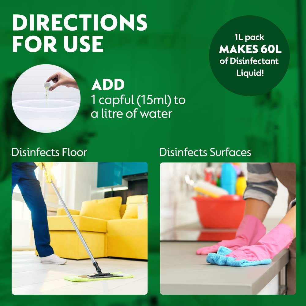 Dettol Liquid Disinfectant for Floor Cleaner, Surface Disinfection, Personal Hygiene (Lime Fresh, 1L) (Pack of 2)