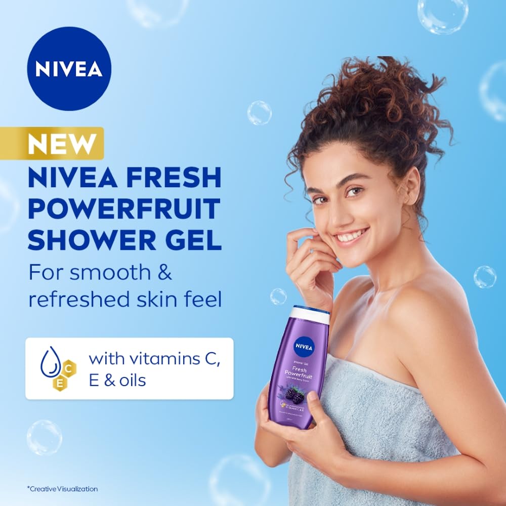 NIVEA Fresh Power Fruit 250ml Body Wash| Shower Gel with Real Fruit Extracts| Pure Glycerin for Instant Soft & Summer Fresh Skin|Microplastic Free |Clean, Healthy & Moisturized Skin