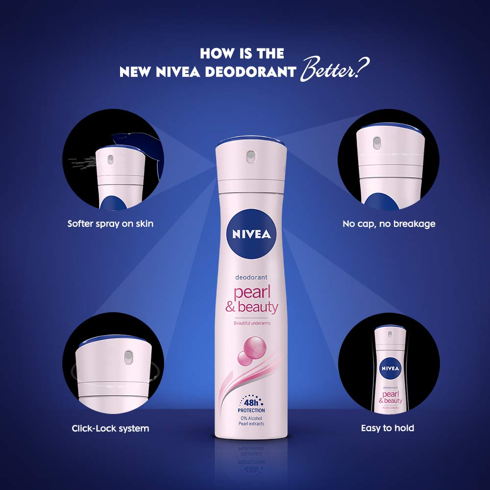 Nivea Deodorant Pearl and Beauty for Women, 150ml (Pack of 3, Spray)