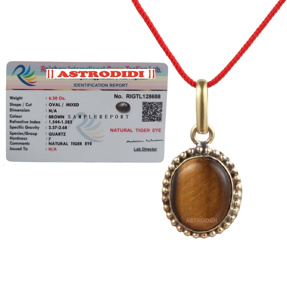 ASTRODIDI Tiger Eye Stone Pendant Original Lab Certified (Stone Weight 6-7 Carat) | Astrological Benefits and Healing Gemstone | Unisex Design for Men & Women