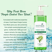 Biotique Fresh Neem Pimple Control Face Wash| Ayurvedic and Organically Pure| Prevents Pimples |100% Botanical Extracts| Suitable for All Skin Types | 200mL (Pack of 4)