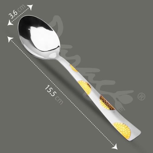 Parage 6 Pieces Stainless Steel 24k Golden Spoons Set, 15.5 cm Long, Premium Spoons for Home & Kitchen, Luxury Dining Gift for House Warming,24 Karat Gold Plated Dinner Spoon, Moonpress Design