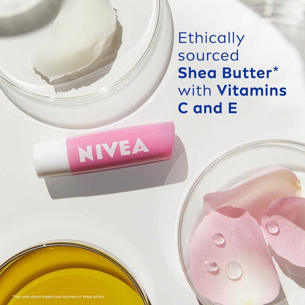 NIVEA Soft Rose Shine 4.8g Lip Balm|24 H Melt in Moisture Formula|Natural Oils|Glossy Finish,4.8 g (Pack of 1)