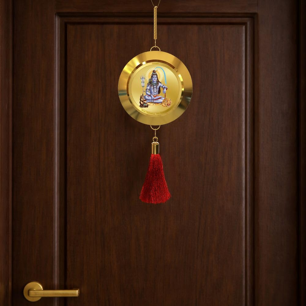 Diviniti 24K Gold Plated Lord Shiva Double Sided Hanging with Om Symbol for Home Entrance Door, Vastu Spiritual Decor, Religious Hanging, Protection, Peace & Positive Energy Gift Item