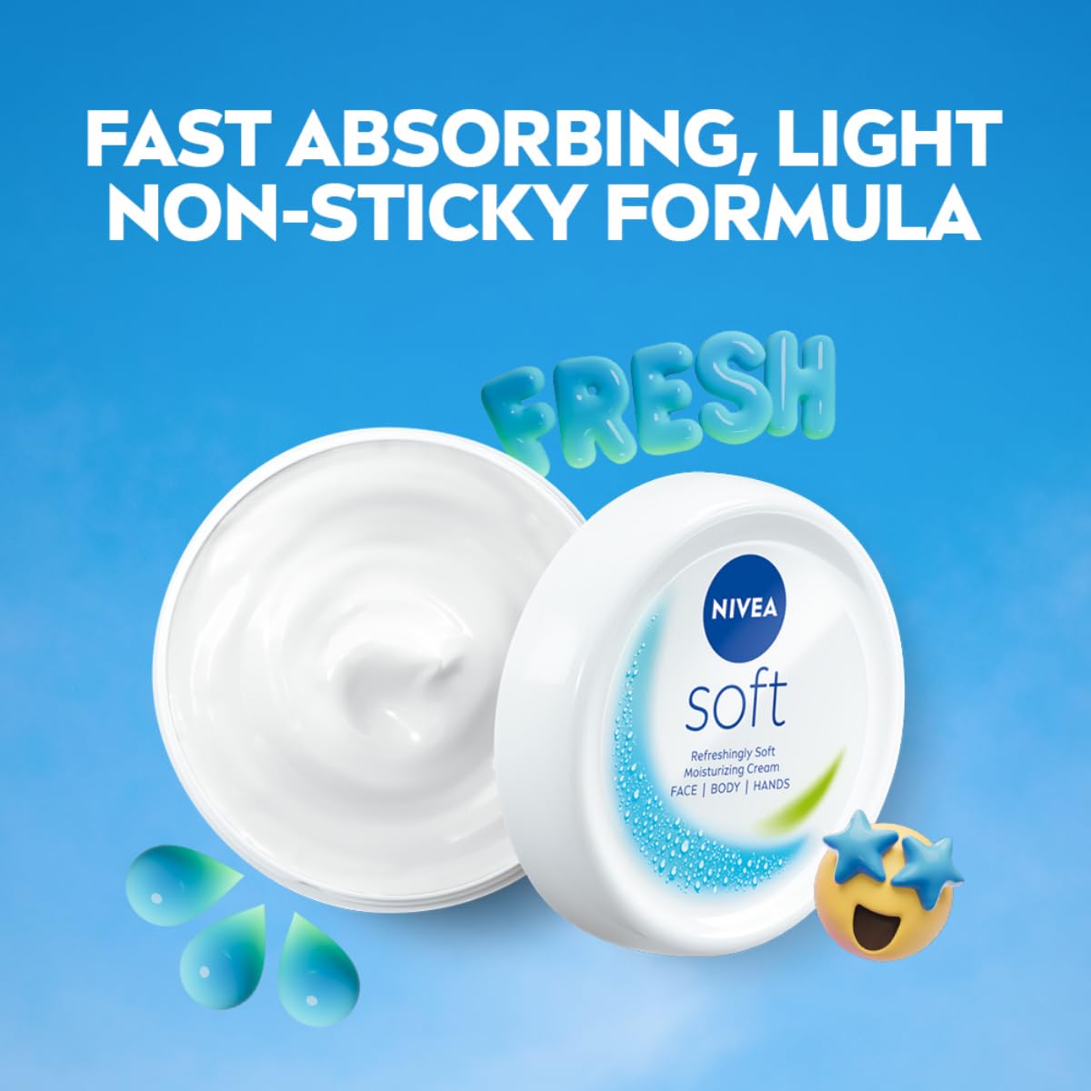 NIVEA Soft Light Moisturizer For Face, Hand & Body, Instant Hydration, Non-Greasy Cream With Vitamin E & Jojoba Oil, 50ml (Pack of 2)
