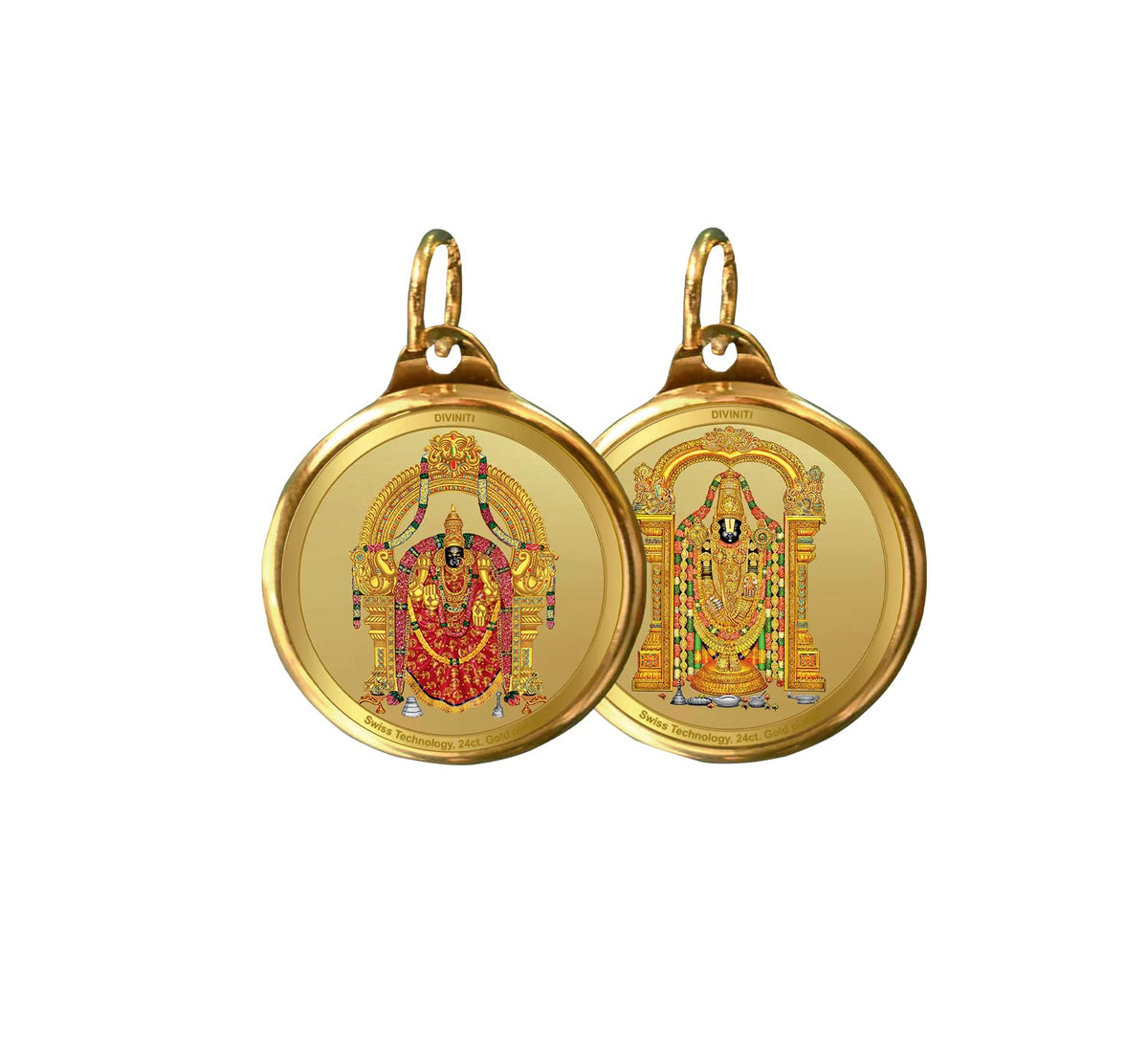 DIVINITI 24K Gold Plated Double-Sided Religious Pendant with Premium Gift Box, Spiritual Locket for Men & Women, Devotional Jewellery for Gifting & Everyday Wear | Padmavathi & Balaji
