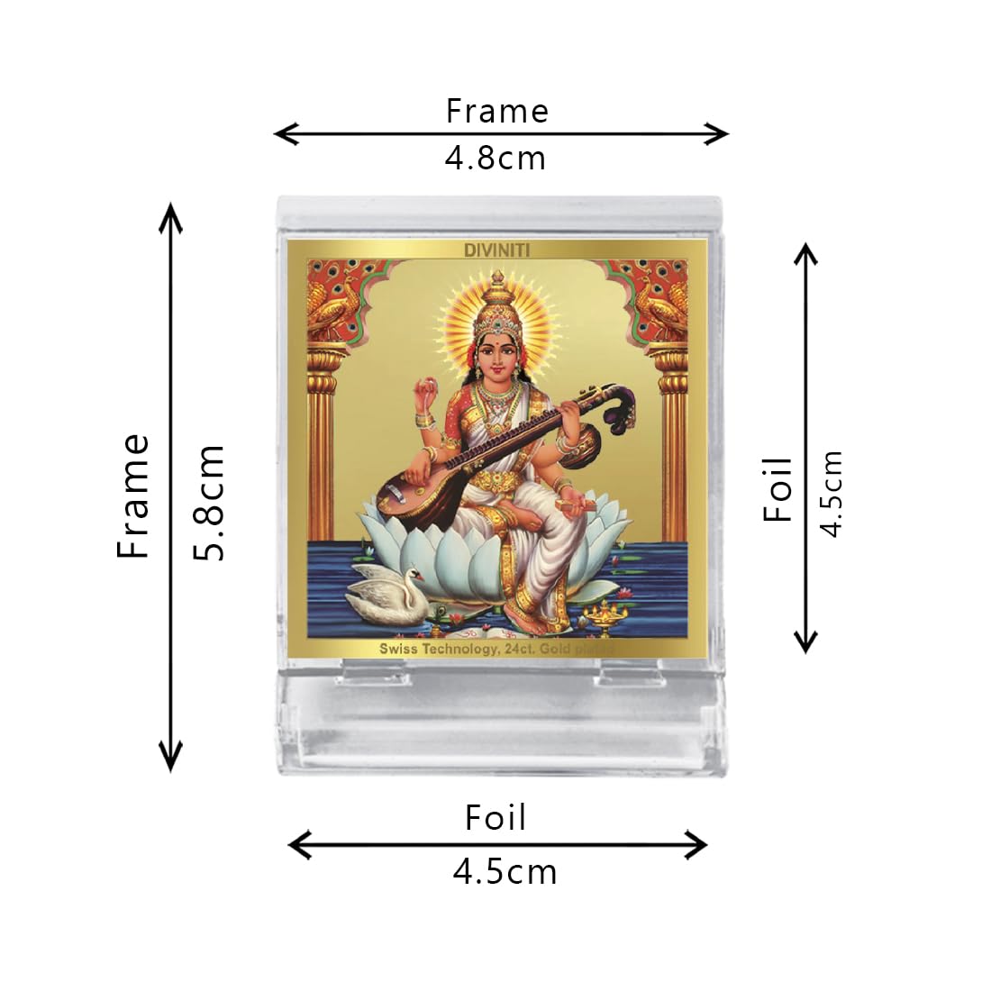 DIVINITI 24K Gold Plated Religious Car Dashboard Frame | Premium God Idol Frame for Car, Home Mandir & Office Table | Spiritual Gift, Decorative Showpiece | Saraswati Mata