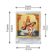 DIVINITI 24K Gold Plated Religious Car Dashboard Frame | Premium God Idol Frame for Car, Home Mandir & Office Table | Spiritual Gift, Decorative Showpiece | Saraswati Mata