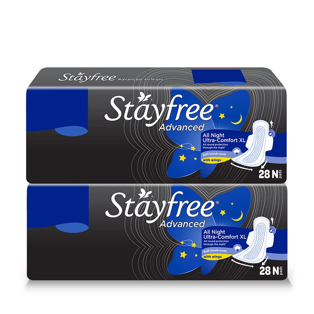 Stayfree Advanced XL All Night Sanitary Napkins (56 Count-Pack of 2, 28 Count)