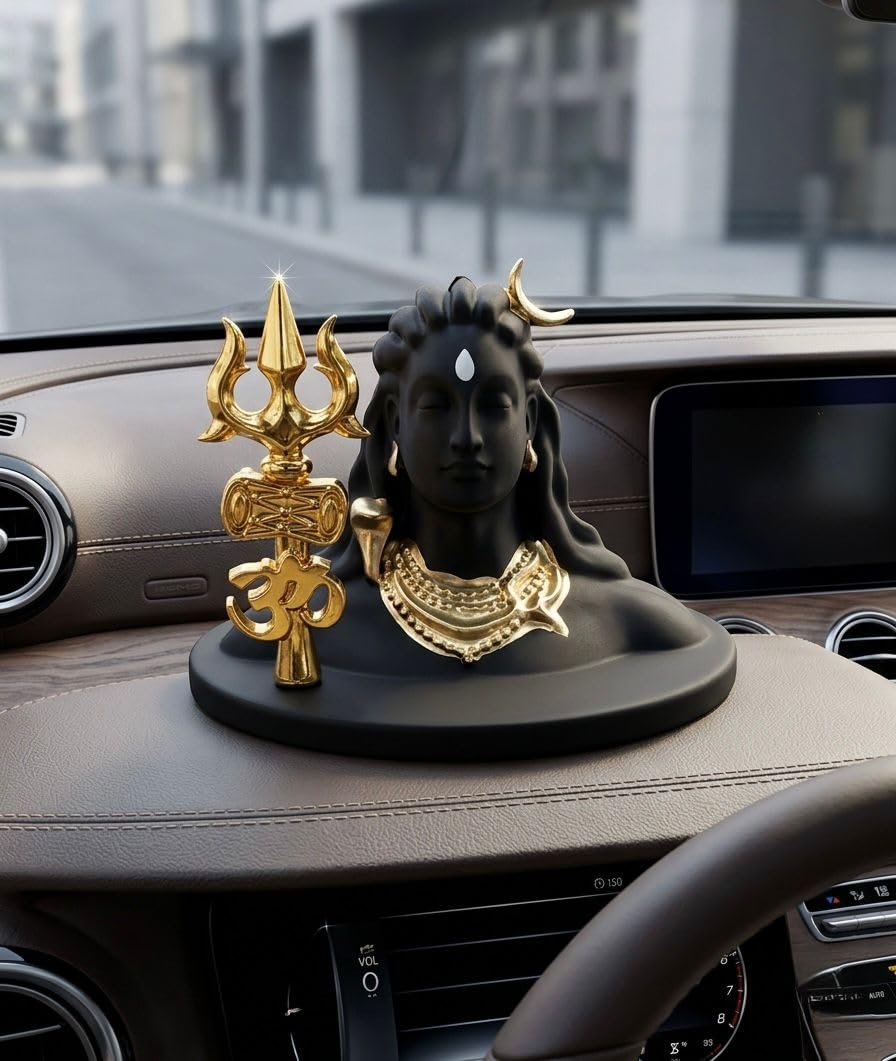 RUDRADIVINE Adiyogi Lord Shiva Car Dashboard Idol Black with Golden Accents | Premium HQ Plastic PLA Statue for Car Interior Home Office Decor | Spiritual Gift Item Small