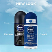 NIVEA MEN Deep Impact Freshness Underarm Roll On Deodorant for Men with Black Carbon | Long Lasting Antiperspirant Roll On for Body Odour Control | Alcohol Free Underarm Deodorant Roll On 50ml