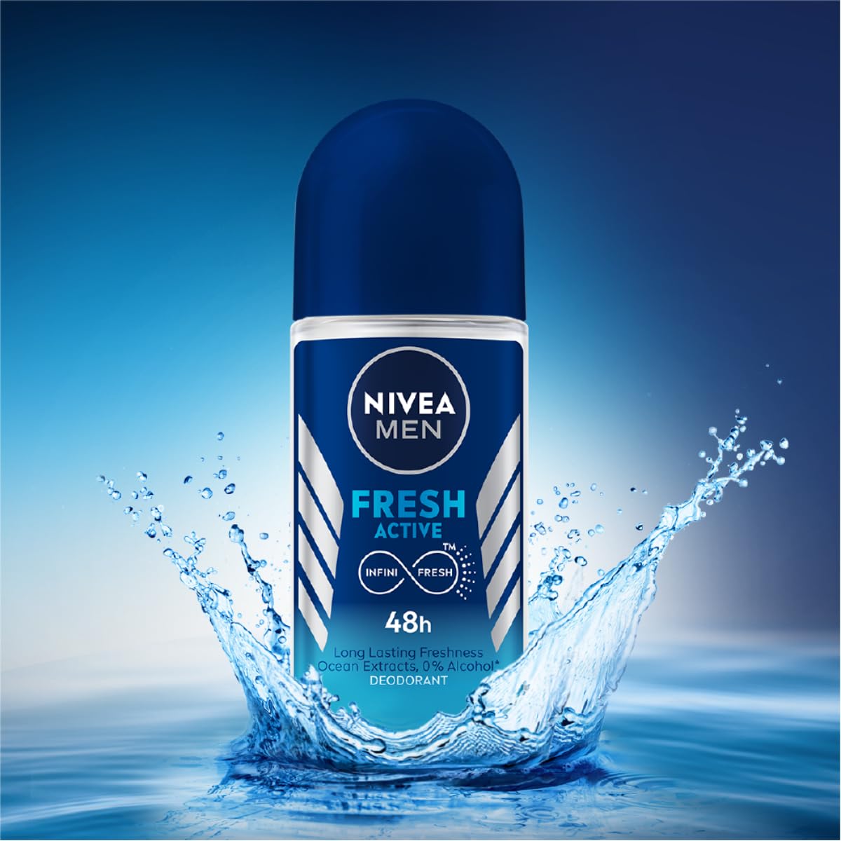NIVEA MEN Fresh Active 50ml Deo Roll On | With Fresh Ocean Extracts| 72 H Freshness| 0% Alcohol | Dermatologically Approved & Paraben Free Formula (Pack of 3)