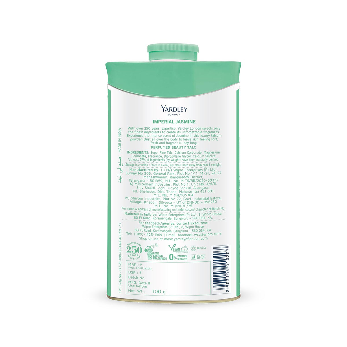 Yardley London Imperial Jasmine Perfumed Beauty Talc, For Fragrant Glow |100g