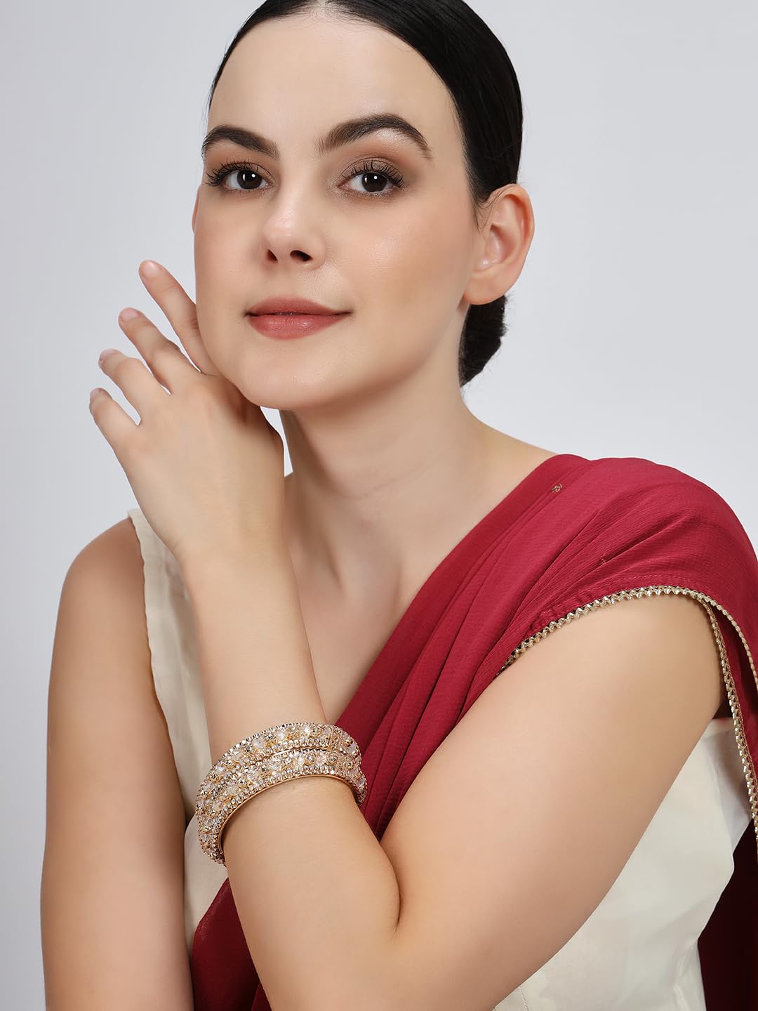 NMII Latest Alloy Metal with Zircon Stone & Pearls Bangles Set For Women & Girls | Premium Girl's Bangles Bracelet | Women's Kangan | Kada Bangles For Women Wedding, Party, Occasion- Set of 2
