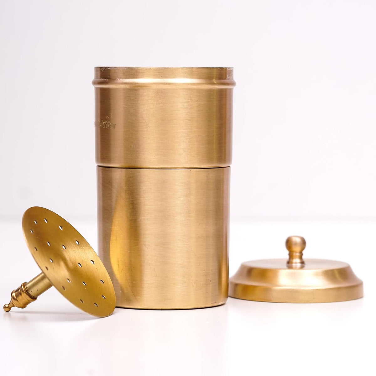 Urban Platter Brass South Indian Filter Coffee Experience Set (Filter, Dabara Vati and 1 Spoon in Brushed Brass Finish)