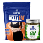 BLUE TEA - Combo Pack - Belly Tea (30 Teabags) & Spearmint Herbal Tea (100 gm - 100 Cups) | Helps Manage Weight | PCOS Relief | Helps in Balancing Hormones | Caffeine Free | Zipper & Pet Jar