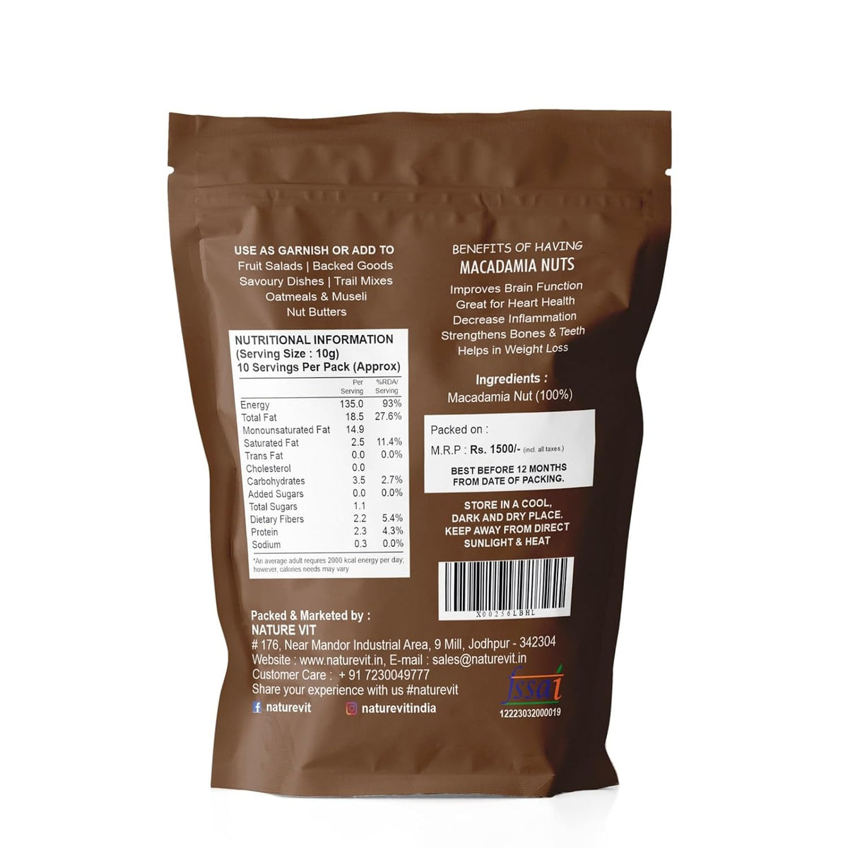 NatureVit Macadamia Nuts 250 Gram | Creamy, Crunchy & Loaded with Good Fats | Keto-Friendly Superfood for Snacking, Baking & Gifting | Heart-Healthy Premium Dry Fruit