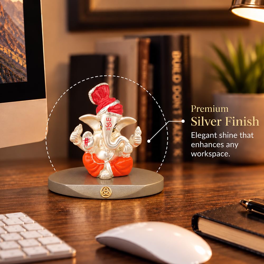 DIVINITI 999 Silver-Plated Lord Ganesha Idol | Ganpati Murti for Car Dashboard, Home, Office & Puja Room | Ganesh Chaturthi, Diwali & Housewarming Gift with Premium Gift Box | 7 x 7 CM