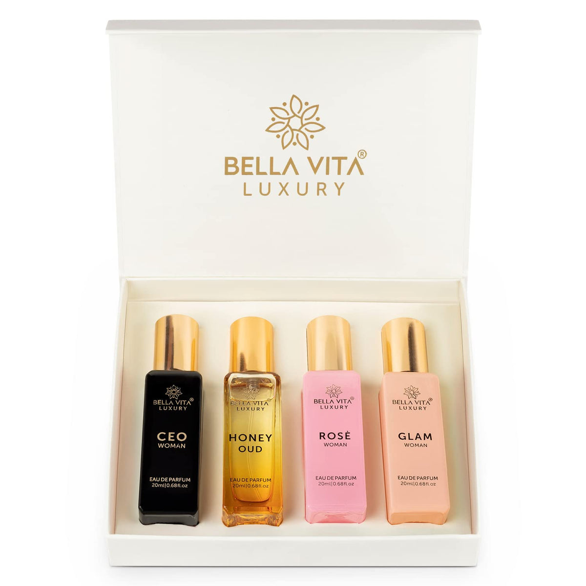 Bella Vita Luxury Organic Luxury Woman Liquid Eau De Parfum Gift Set For Women, 4X20Ml With Date & Luxury Man Perfume Gift Set For Men, 4 X 20Ml With Klub