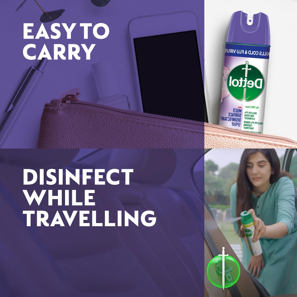 Dettol Multi-Surface Disinfectant Sanitizer Spray Bottle | 24 hours protection| Germ Kill on Hard and Soft Surfaces (Orchard Bloom, 225ml) (Pack of 3)