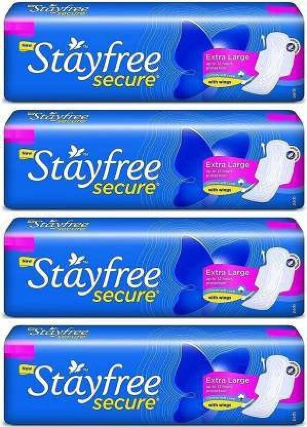 STAYFREE Secure Cottony Extra Large 6+6+6+6 Counts Sanitary Pad (Pack of 4)