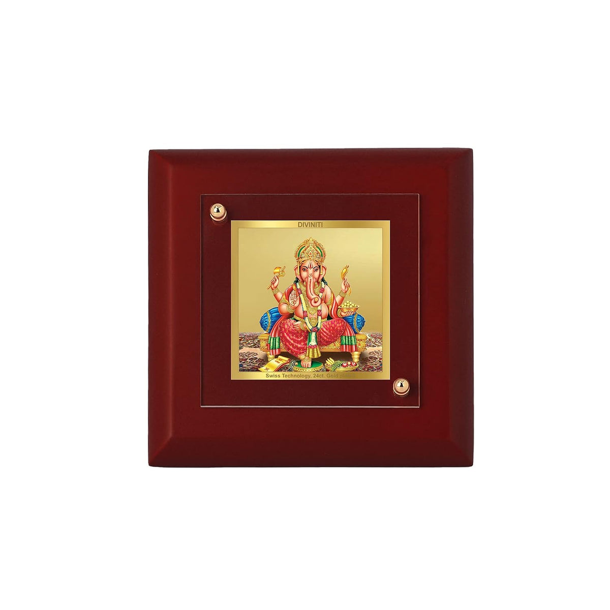 DIVINITI Lord Ganesha 24K Gold Plated MDF Photo Frame|Premium Religious Table Top Frame for Home, Office & Prayer Room|Luxury Spiritual Gift Item for Housewarming, Festive Gifting|10 x 10 CM