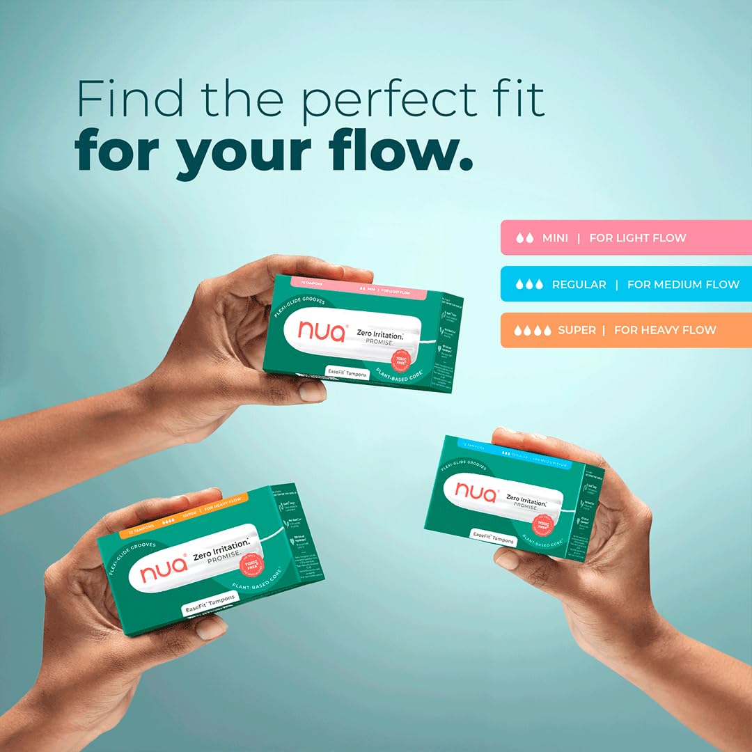 Nua EaseFit Tampons for Heavy Flow | 12 Tampons | Gynaecologically Tested | Hypoallergenic | Rapid Absorption Core | Leak-Proof Protection