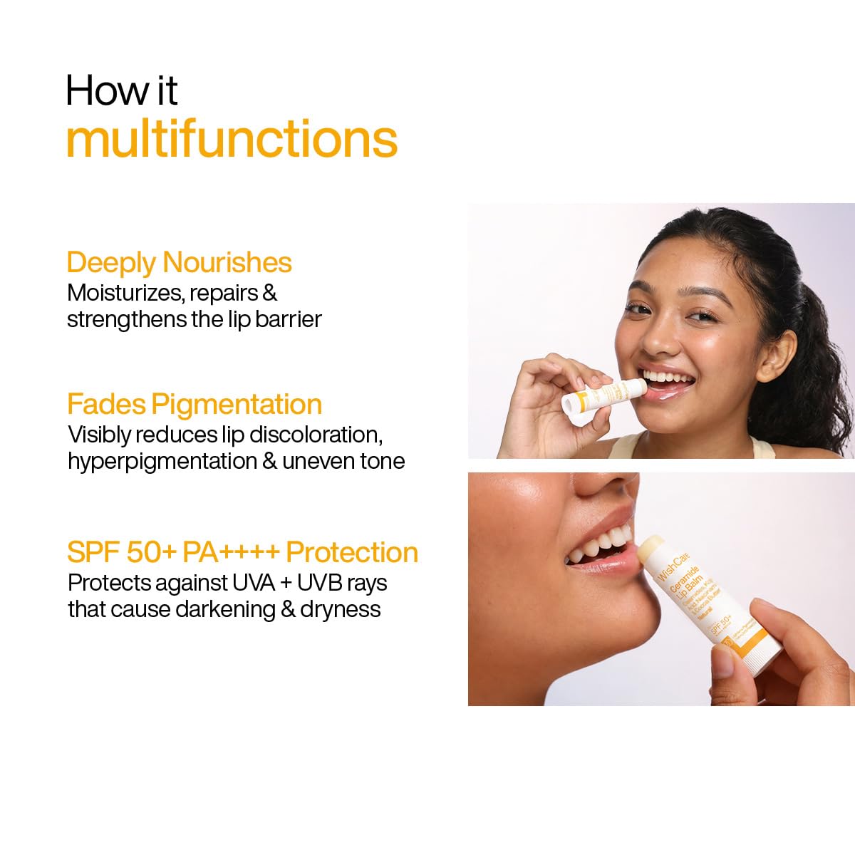 WishCare Ceramide Lip Balm with SPF 50 PA+++ | Brightening Lip Balm for Dark Lips | Kojic Acid & Niacinamide | For Women | Natural & Untinted | 5g (Pack of 2)