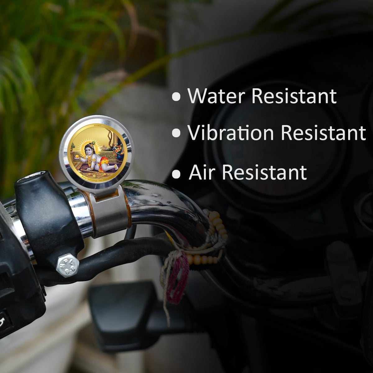DIVINITI 24K Gold Plated Foil Premium Bike Frame with Laddu Gopal |Waterproof Adjustable and Stable 360 Rotation Bike Bicycle Accessories|Air Resistant Theft Resistant Bike Frames- 35 MM