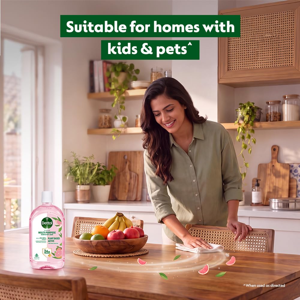 Dettol Plant-Based Disinfectant Liquid 550ml, White Peach & Grapefruit Fragrance – Kids Safe & Pet Friendly | Multi-Purpose Cleaner for Laundry & Floors | Kills 99.99% Germs