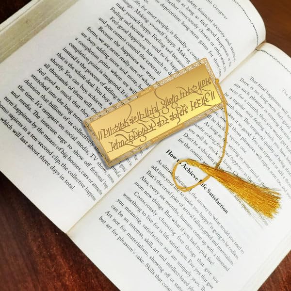Diviniti 24K Gold Plated Gayatri Mantra Bookmark with Tassel String | Premium Religious Book Marker | Hindu Spiritual Gift for Prayer, Bhagavad Gita & Devotional Reading | Size 10 x 4 cm